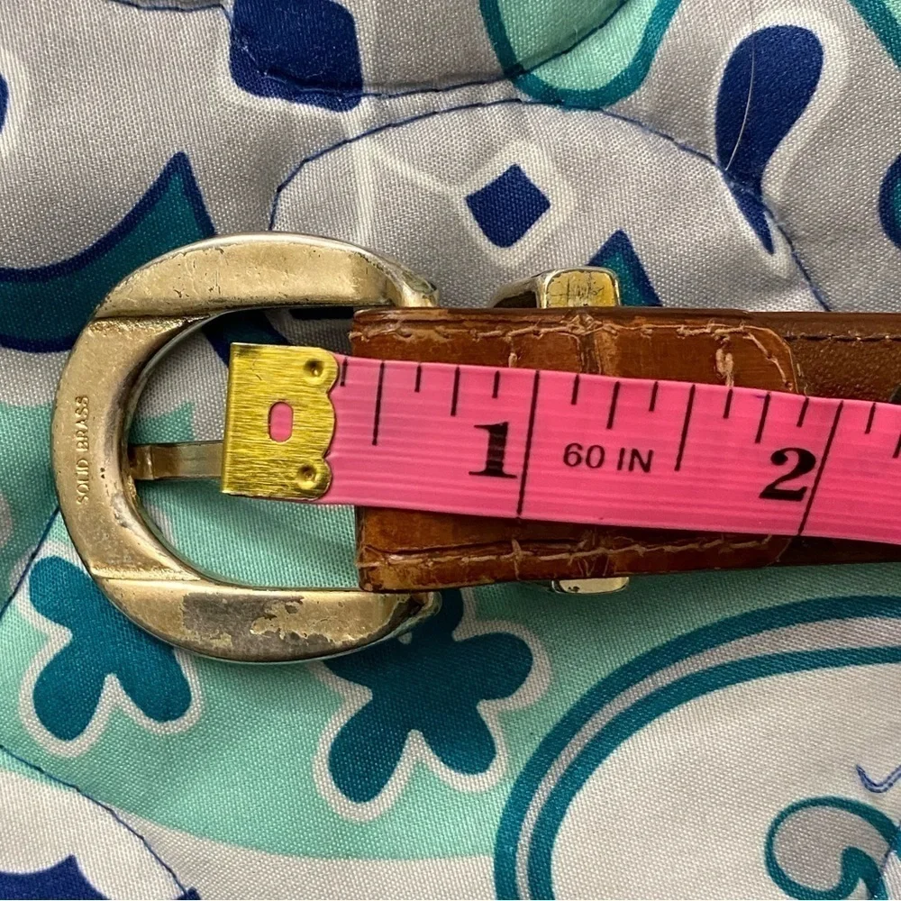 Canterbury Belt solid brass buckle brown croco grain leather Sz 34  S-14